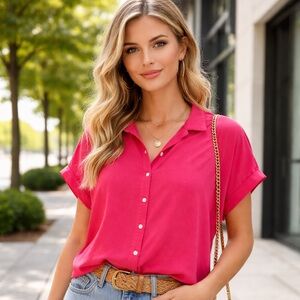 Alex & Jordan pink sleeveless button-up shirt
